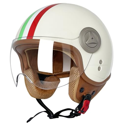 Motorradhelm Jethelm 3/4 Helm ECE Zertifizierung Motorrad Integrierter Helm Jet Scooter Helm Rollerhelm Jet-Helm Herren Damen mit Visier Herren Damen 12,M=57~58cm von JunPing