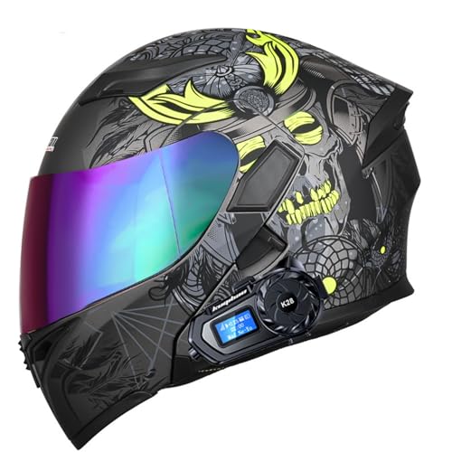 Motorradhelm Klapphelme Integralhelm klappbar mit Bluetooth Doppelvisier, Herausnehmbares Futter, ECEDOT Zertifizierter Motorbike Helmets für Erwachsene Herren Damen 2,2XL=63-64CM von JunPing