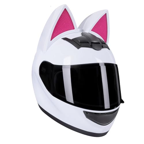 Motorradhelm Motorrad-Vollhelm Cat Ear Knight Helm, Roller-Motocross-Helme, ECE-geprüft,Klapphelm Integralhelm Fullface Helm Rollerhelm Mode-Katzenohren-Vollhelm Rollerhelm 17,M=54-56CM von JunPing