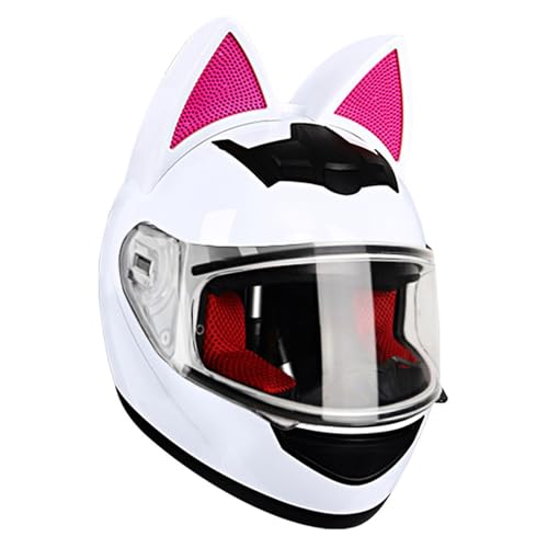 Motorradhelm Motorrad-Vollhelm Cat Ear Knight Helm, Roller-Motocross-Helme, ECE-geprüft,Klapphelm Integralhelm Fullface Helm Rollerhelm Mode-Katzenohren-Vollhelm Rollerhelm 18,M=54-56CM von JunPing