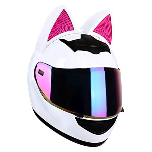 Motorradhelm Motorrad-Vollhelm Cat Ear Knight Helm, Roller-Motocross-Helme, ECE-geprüft,Klapphelm Integralhelm Fullface Helm Rollerhelm Mode-Katzenohren-Vollhelm Rollerhelm 20,XL=60-62CM von JunPing