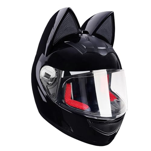 Motorradhelm Motorrad-Vollhelm Cat Ear Knight Helm, Roller-Motocross-Helme, ECE-geprüft,Klapphelm Integralhelm Fullface Helm Rollerhelm Mode-Katzenohren-Vollhelm Rollerhelm 26,XL=60-62CM von JunPing