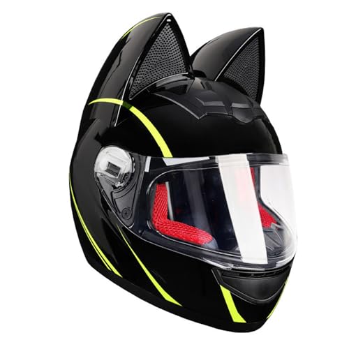 Motorradhelm Motorrad-Vollhelm Cat Ear Knight Helm, Roller-Motocross-Helme, ECE-geprüft,Klapphelm Integralhelm Fullface Helm Rollerhelm Mode-Katzenohren-Vollhelm Rollerhelm 34,L=57-59CM von JunPing