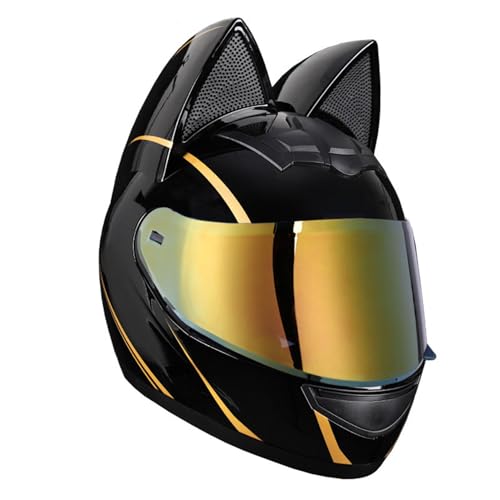 Motorradhelm Motorrad-Vollhelm Cat Ear Knight Helm, Roller-Motocross-Helme, ECE-geprüft,Klapphelm Integralhelm Fullface Helm Rollerhelm Mode-Katzenohren-Vollhelm Rollerhelm 39,M=54-56CM von JunPing