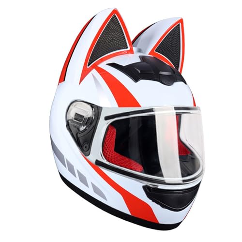 Motorradhelm Motorrad-Vollhelm Cat Ear Knight Helm, Roller-Motocross-Helme, ECE-geprüft,Klapphelm Integralhelm Fullface Helm Rollerhelm Mode-Katzenohren-Vollhelm Rollerhelm 6,M=54-56CM von JunPing