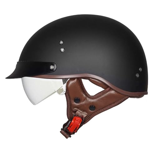 Retro Halbschalenhelm Halbhelme Motorradhelm mit ECE Genehmigt Brain-Cap Halbschale Roller-Helm Scooter-Helm Jet-Helm mit Visier für Erwachsene Herren Damen 5,XL=61~62cm von JunPing