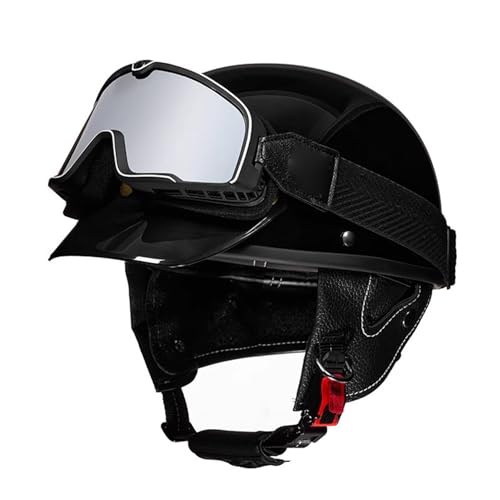 Retro Helm Moped Halbschalenhelm mit ECEDOT Zertifizierung Rollerhelm Cruiser Chopper Skateboardhelm Antikollisionshelm Motorradhalbhelm Mit Schutzbrille für Damen und Herren Erwachsene 5,L=59~60cm von JunPing