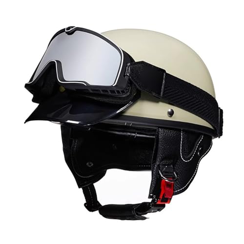 Retro Helm Moped Halbschalenhelm mit ECEDOT Zertifizierung Rollerhelm Cruiser Chopper Skateboardhelm Antikollisionshelm Motorradhalbhelm Mit Schutzbrille für Damen und Herren Erwachsene 7,M=57~58cm von JunPing