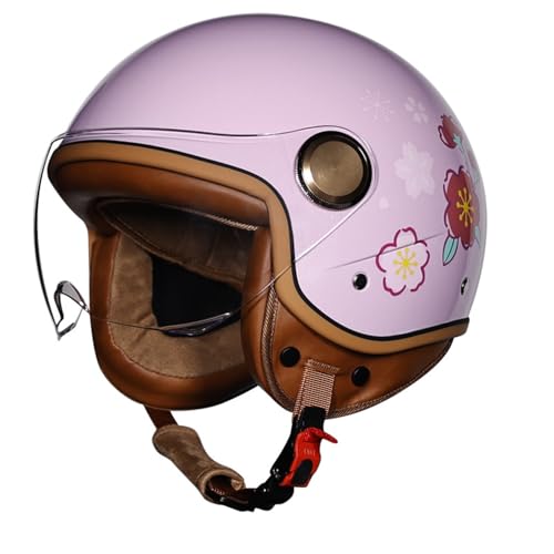 Retro Motorrad Halbhelme Motorradhelm für Herren und Damen ECE-Zertifizierung Jethelm Mit Visier Halbschalenhelm Braincap für Bike Cruiser Chopper Moped Scooter Offenem Helm 10,M=57~58cm von JunPing