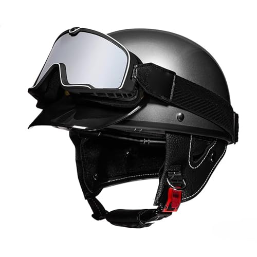 Retro Motorrad Helm Jethelm Roller-Helm ECEDOT Zertifizierter Brain-Cap Offenem Motorradhelm Mit Schutzbrille Halbschalenhelm Halbhelme Schutzhelm Für Erwachsene Herren Damen 4,XL=61~62cm von JunPing