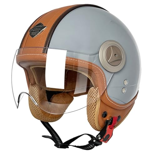 Retro Motorradhelm Deutsche Jethelm Motorrad Halbhelme mit Visier, Vintage Halbschalenhelm mit ECE, Fahrrad Cruiser Chopper Moped Roller Scooter Helm für Erwachsene Damen Herren 8,XL=61~62cm von JunPing