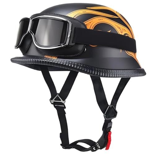 Retro Motorradhelm Mit Schutzbrille Halbhelm Halbschalenhelm Baseball Cap Brain-Cap Motorradhelm Mit ECE Cruiser Chopper Scooter Helm Für Bike Cruiser Chopper Moped Scooter 6,L=59~60cm von JunPing