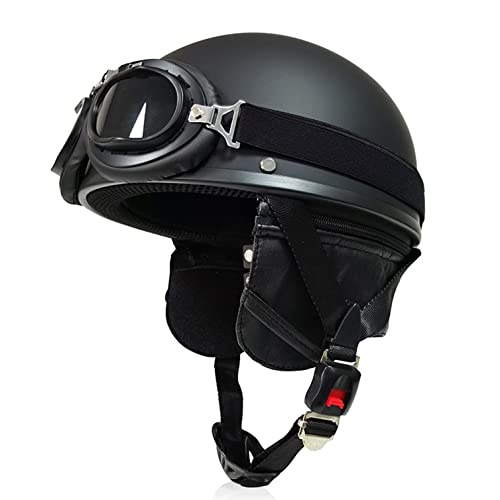 Retro Motorradhelm Open Face Helm ECE-Zulassung Halbhelm mit Brille Vintage Halbschalenhelm Deutsche Braincap Jethelm Rollerhelm Für Damen Und Herren 1,S von JunPing