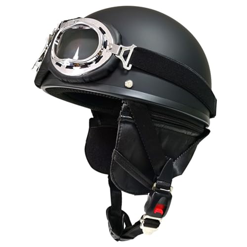 Retro Motorradhelm Open Face Helm ECE-Zulassung Halbhelm mit Brille Vintage Halbschalenhelm Deutsche Braincap Jethelm Rollerhelm Für Damen Und Herren 3,XL Retro Motorradhelm Open Face Helm ECE-Zulassung Halbhelm mit Brille Vintage Halbschalenhelm Deutsche Braincap Jethelm Rollerhelm Für Damen Und Herren 3,XL von JunPing
