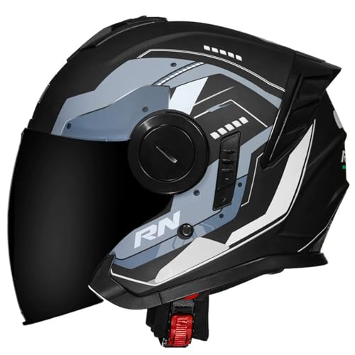 Roller Helm Mit Visier, Motorrad Helme Für Herren, Motorrad-Helmabdeckung Mit Offenem Gesicht, Moped-Motorradhelme Mit Klarem Visier, ECEDOT Zertifizierung 20,M=57-58CM von JunPing