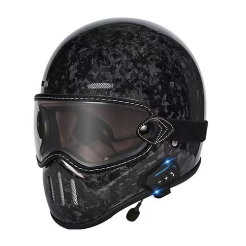 Vintage Bluetooth Motorrad Integralhelm Street Bike Helm, DOT/ECE Zugelassener Motorradhelm Mit Sonnenblende, Motorrad Moped Racing Helm Für Herren Damen 24,M=57~58cm von JunPing