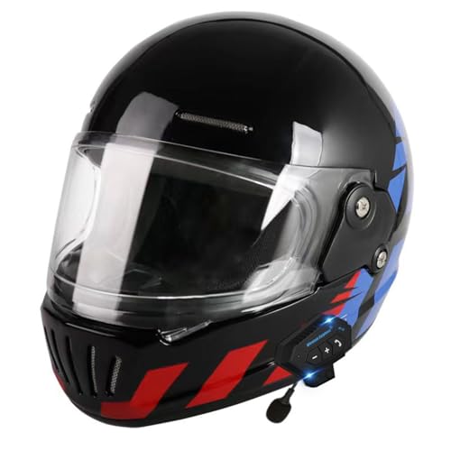 Vintage Motorradhelm DOT/ECE-Zugelassen Bluetooth Motorrad Integralhelme Mit Transparentem Visier, Motorrad Klapphelme Herren Damen, Lokomotive Helme Für ATV UTV 3,XXL=63~64cm von JunPing