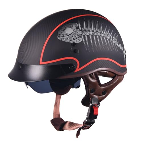 Vintage Motorradhelm Mit ECE-Zulassung Halbschalenhelm Für Herren Damen Jethelme Brain-Cap Retro Halbschalenhelm mit Visier Für Elektromotorräder Mofa-Helm Chopper Cruiser Motorroller 1,XL=61~62cm von JunPing