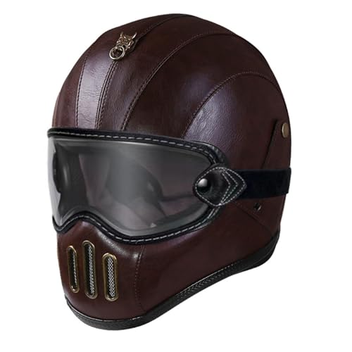 Vintage Vollhelm Integralhelm Motorradhelm mit DOT/ECE-Zugelassener Motorradhelm, Moto-Integralhelm Für Männer Und Frauen Scooter Retro Classic Crash Racing Touring Helm 19,L=59~60cm von JunPing