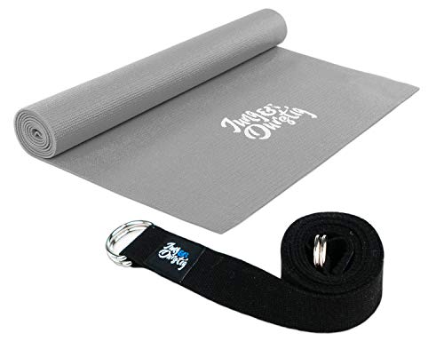 Jung & Durstig 2in1 Yogamatte gepolstert & rutschfest | Gymnastikmatte mit Yogastrap | Fitnessmatte inklusive Ebook Workout | Sportmatte Maße 173 x 61 cm | Grau von Jung & Durstig