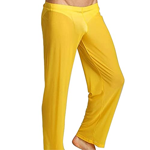Sexy Herren Schlafanzughose Pyjamahose Netz Transparent Lang Jogginghose Unterwäsche Männer Hose Freizeithose Loungewear (XL,Gelb) von Jungerhouse