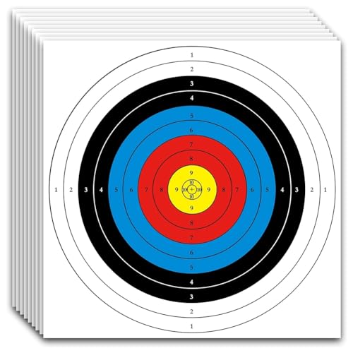 Junterone Zielscheiben für Bogenschießen aus Papier, 50 Bogen- und Pfeilziele für die Jagd im Garten, Übungszubehör für Bogenschießen, 10 Ringe von Junterone