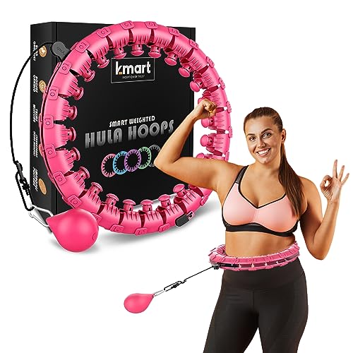 K-MART Smart Hula Ring, Hoop-Reifen für Erwachsene, Fitnessring, beschwerter 24 abnehmbare Segmente, 360 Grad-Massage, automatisch drehender Ball, Gymnastik, Massage, Fitness, Gewichtsverlust, Pink von K-MART