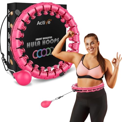 K-MART Smart Hula Ring, Hoop-Reifen für Erwachsene, Fitnessring, beschwerter 24 abnehmbare Segmente, 360 Grad-Massage, automatisch drehender Ball, Gymnastik, Massage, Fitness, Gewichtsverlust, Pink von K-MART