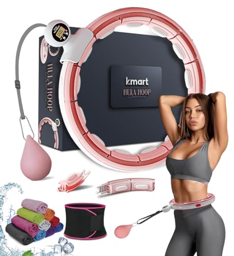 Intelligente gewichtete Hula-Ring-Reifen, Abnehmbarer Hula-Kreis-Fitnessring mit 360-Grad-Auto-Spinning-Ballmassage, Gymnastik, Fitness für Erwachsene zur Gewichtsreduktion (Rosa) von K-MART