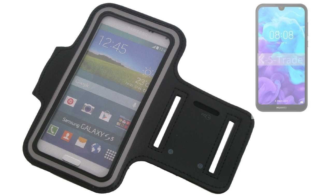 K-S-Trade Handyhülle für Huawei Y5 (2019), Neopren Jogging Armband Sportarmband Oberarmband schwarz mit von K-S-Trade