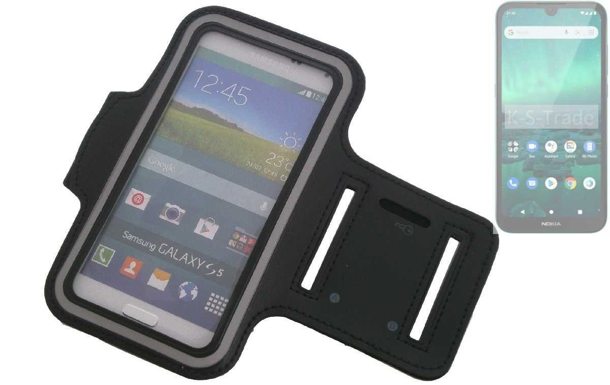 K-S-Trade Handyhülle für Nokia 1.3, Neopren Jogging Armband Sportarmband Oberarmband schwarz mit von K-S-Trade