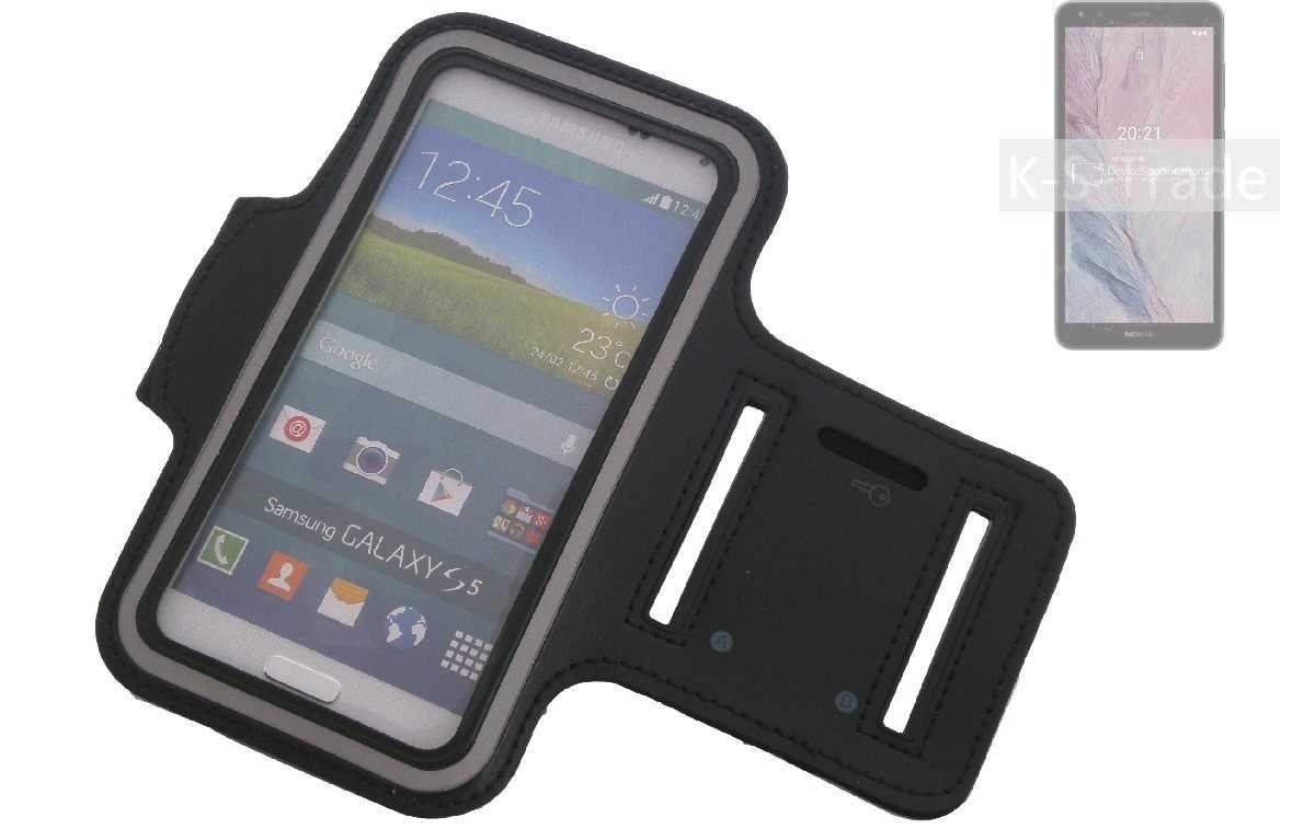K-S-Trade Handyhülle für Nokia C01 Plus, Neopren Jogging Armband Sportarmband Oberarmband schwarz mit von K-S-Trade