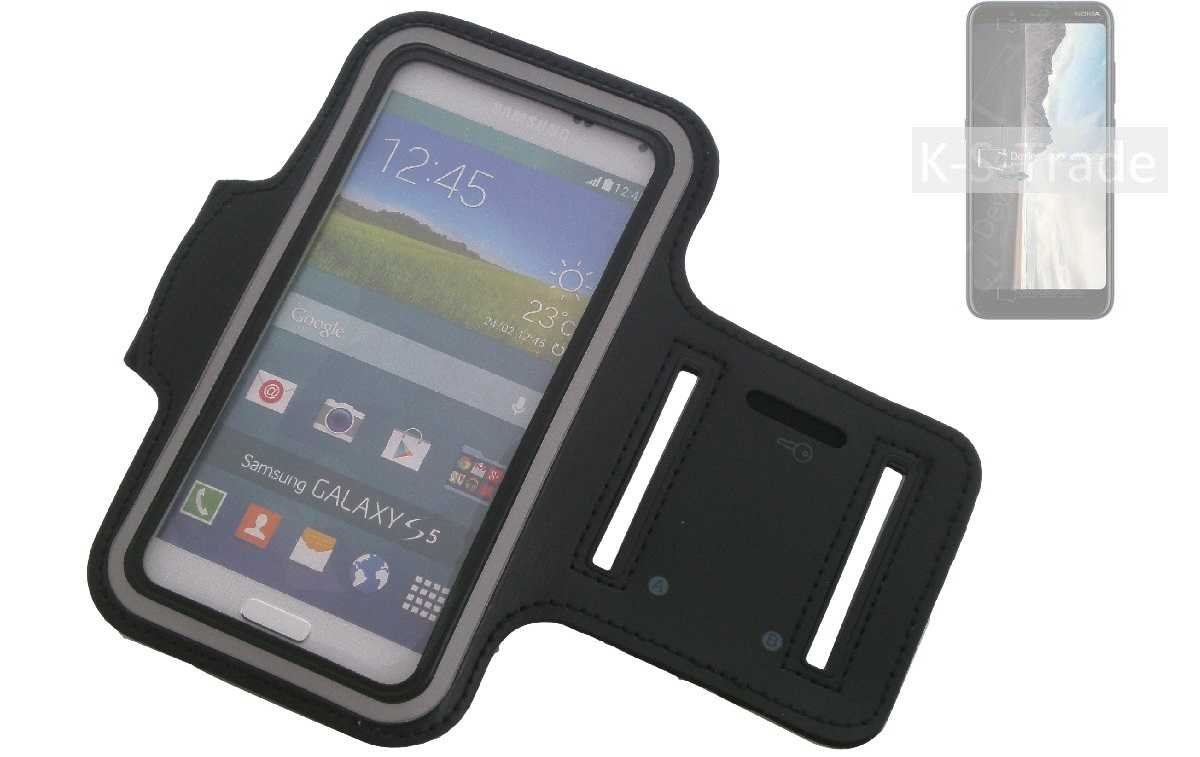 K-S-Trade Handyhülle für Nokia C2 Tennen, Neopren Jogging Armband Sportarmband Oberarmband schwarz mit von K-S-Trade