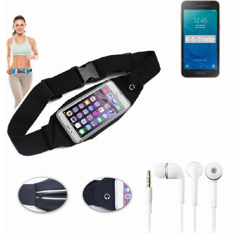 K-S-Trade Handyhülle für Samsung Galaxy J2 Core 2020, Bauchtasche Gürteltasche schwarz + Kopfhörer. Sport Running von K-S-Trade