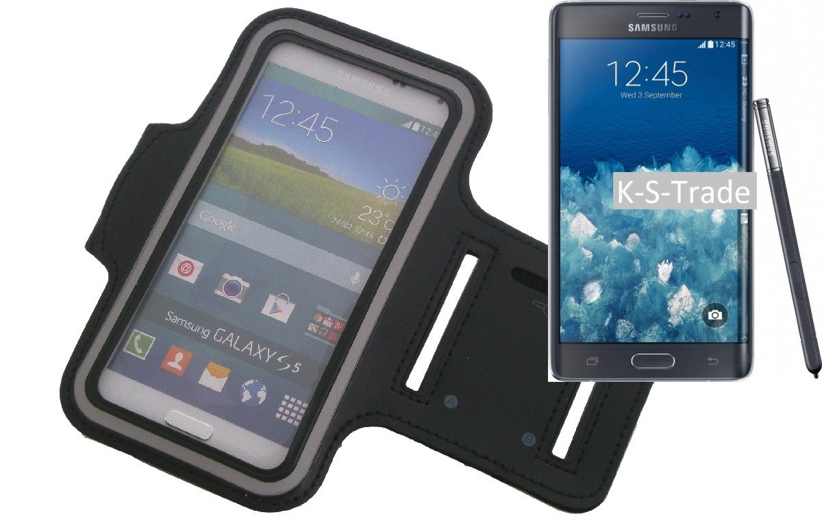 K-S-Trade Handyhülle für Samsung Galaxy Note Edge, Neopren Jogging Armband Sportarmband Oberarmband schwarz mit von K-S-Trade