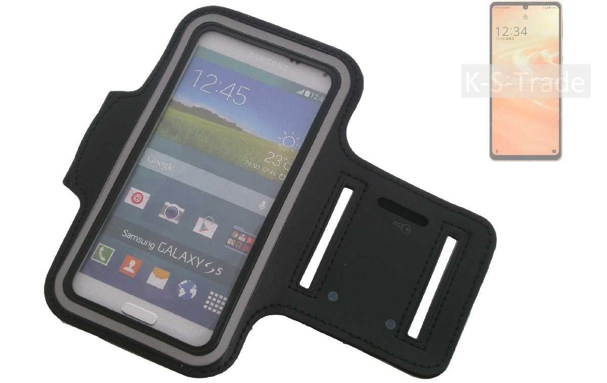 K-S-Trade Handyhülle für Sharp Aquos Sense6, Neopren Jogging Armband Sportarmband Oberarmband schwarz mit von K-S-Trade