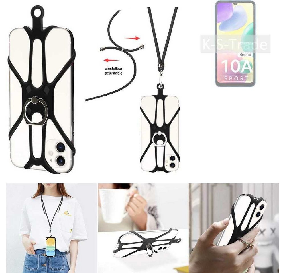 K-S-Trade Handyhülle für Xiaomi Redmi 10A Sport, 3in1 Handykette Handyband Handykordel Halsband Smartphone-Ring von K-S-Trade