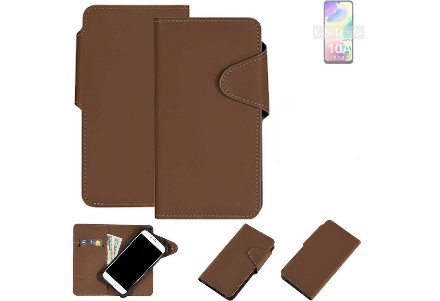 K-S-Trade Handyhülle für Xiaomi Redmi 10A Sport, Schutzhülle Klapphülle Kunstleder braun Handy Hülle Wallet Case von K-S-Trade