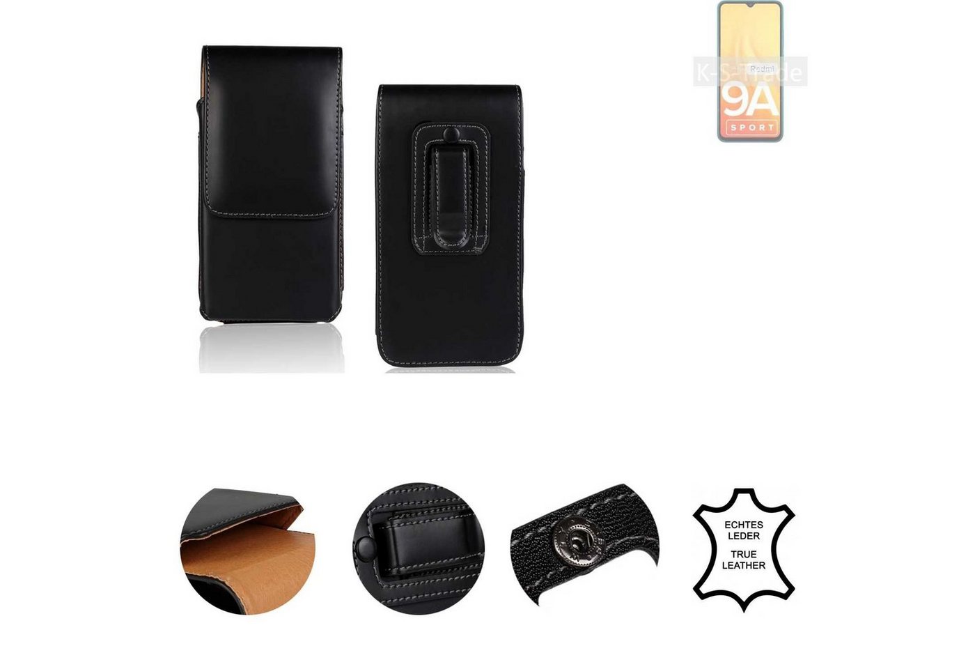 K-S-Trade Handyhülle für Xiaomi Redmi 9A Sport, Holster Gürteltasche Handy Hülle Schutzhülle Handyhülle Leder von K-S-Trade