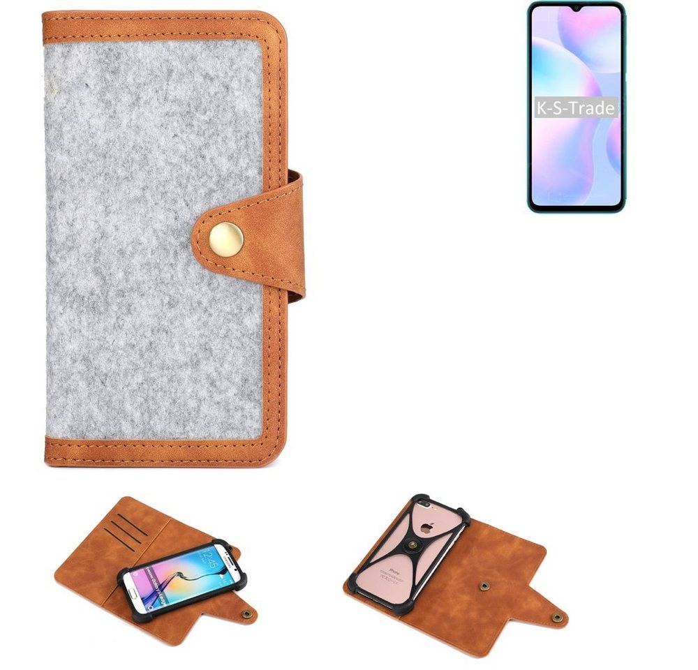 K-S-Trade Handyhülle für Xiaomi Redmi 9i Sport, Handyhülle Schutzhülle Filz-Hülle Kunst-Leder hellgrau braun von K-S-Trade