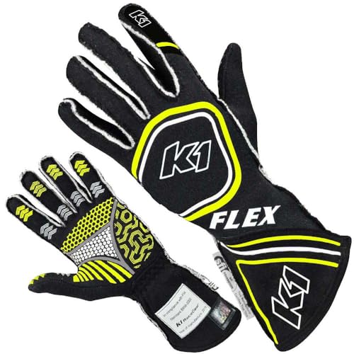 K1 Flex Erwachsene Nomex® Auto Racing Handschuhe - SFI 3.3/5 - Schwarz, Flo Gelb - XL von K1 Race Gear