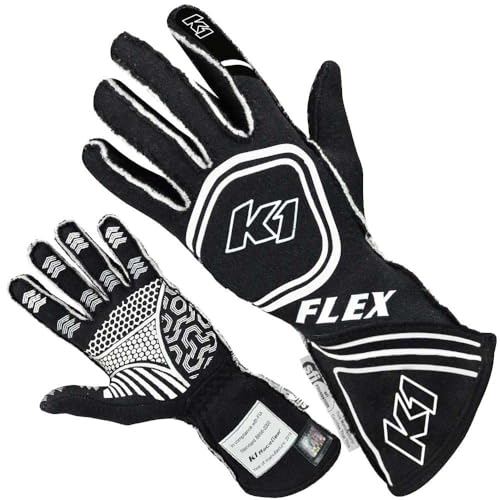 K1 Flex Erwachsene Nomex® Auto Racing Handschuhe - SFI 3.3/5 - Schwarz, Weiß - XL von K1 Race Gear