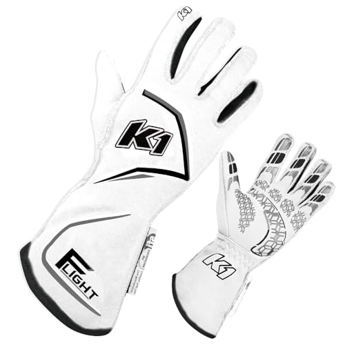 K1 Flight Erwachsene Nomex® Auto Racing Handschuhe SFI 3.3/5 - Weiß, Grau - XL von K1 Race Gear