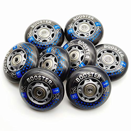 K2 Booster Skate Rollen 8 STÜCK 72mm/80A + ILQ5 + ALU Spacer (30F3005.1.1.72mm-Set) von K2