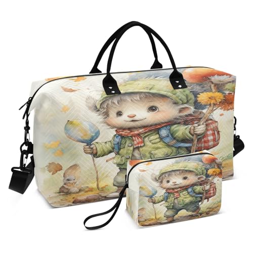 Aquarell Süßer Junge Wald Sporttasche Handtasche mit Make-up Aufbewahrungstasche Badetasche für Reisen Mädchen Männer von KAAVIYO