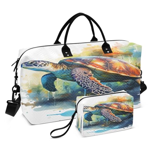 Buntstiftkunst Große Schildkröte Sporttasche Handtasche mit Make-up Aufbewahrungstasche Badetasche für Reisen Mädchen Männer von KAAVIYO