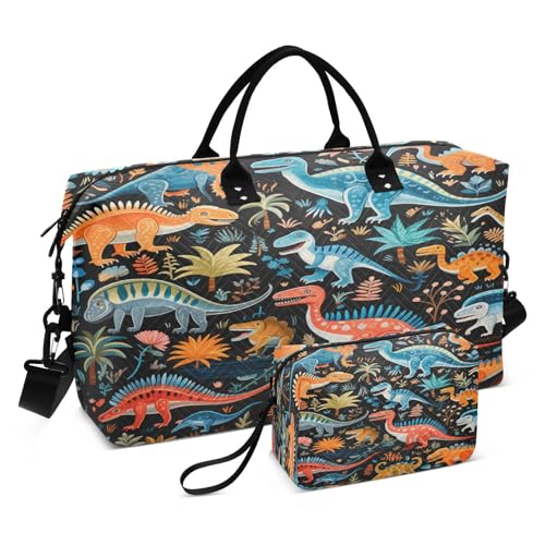 Cartoon Tiere Dinosaurier Sporttasche Handtasche mit Make-up Aufbewahrungstasche Badetasche für Reisen Mädchen Männer von KAAVIYO