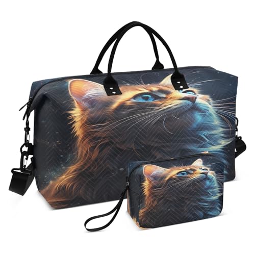 Coole Weltraumsternkatze Sporttasche Handtasche mit Make-up Aufbewahrungstasche Badetasche für Reisen Mädchen Männer von KAAVIYO