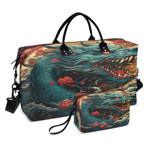 Cooler Drachenmond Sporttasche Handtasche mit Make-up Aufbewahrungstasche Badetasche für Reisen Mädchen Männer von KAAVIYO