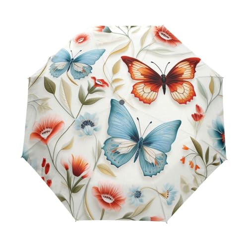 Elegantes Muster Schmetterling Regenschirm Automatik Auf-Zu Taschenschirm Umbrella Kompakt Schirme für Jungen Mädchen Strand Frauen von KAAVIYO